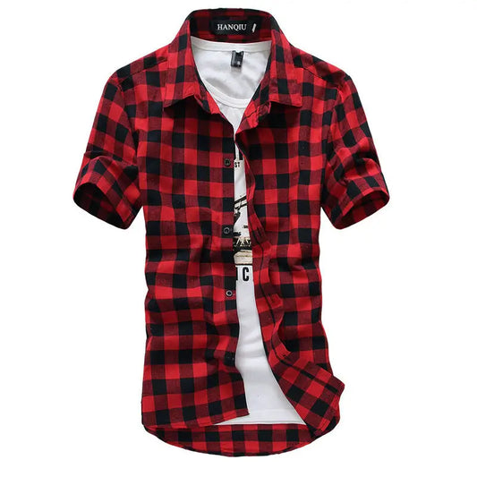 Men's Red & Black Plaid Shirt - 2024 Summer Fashion, Short Sleeve