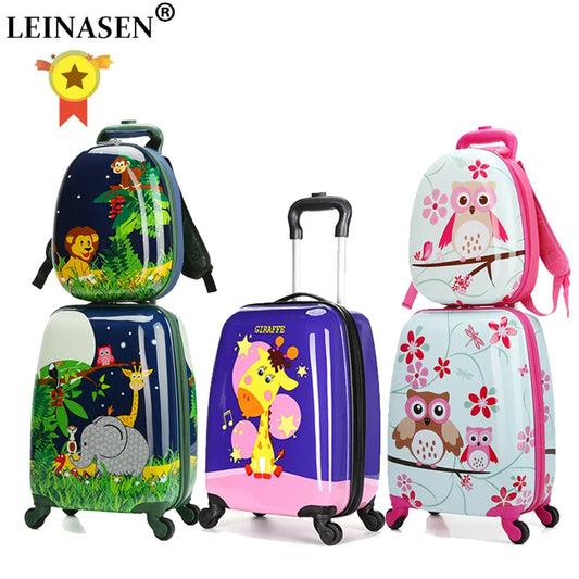 Children's Trolley Rolling Luggage | 18-Inch Cartoon Dinosaur Suitcase & 13-Inch Backpack
