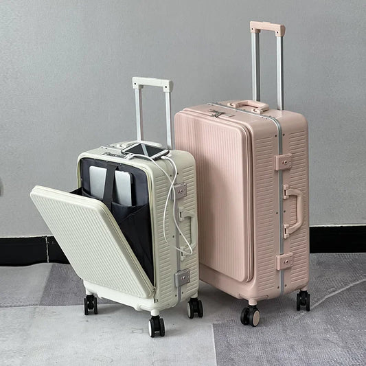 Carry-On Luggage with Wheels – ABS+PC Rolling Case, Aluminum Frame, USB Port