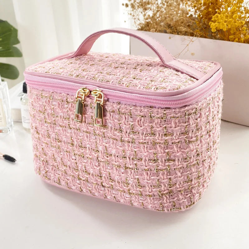 New Korean Plaid Portable Makeup Bag - Large Capacity Toiletry Organizer
