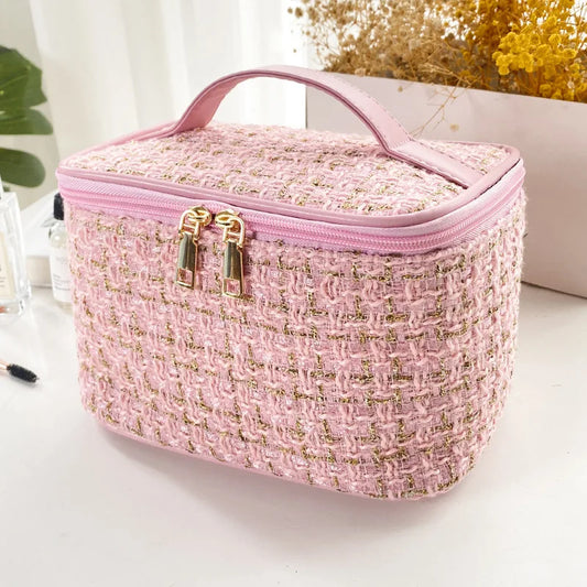 New Korean Plaid Portable Makeup Bag - Large Capacity Toiletry Organizer