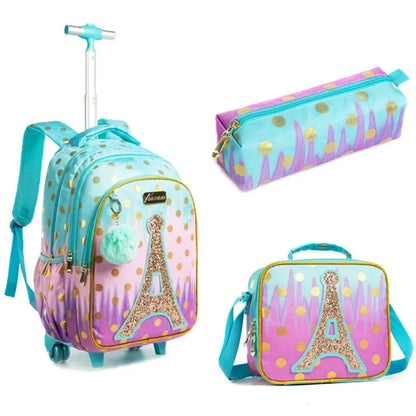 Children's School Backpack with Wheels | Canvas Wheeled Trolley Bag for Girls