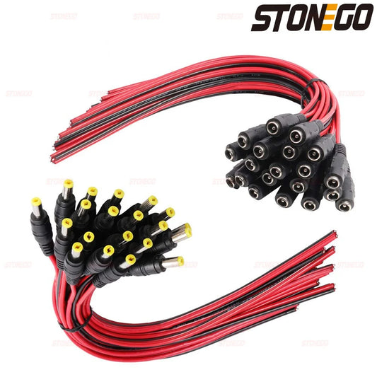 STONEGO 12V DC Connectors - 10/20/50PCS Male/Female Adapter Plugs (5.5 x 2.1mm)