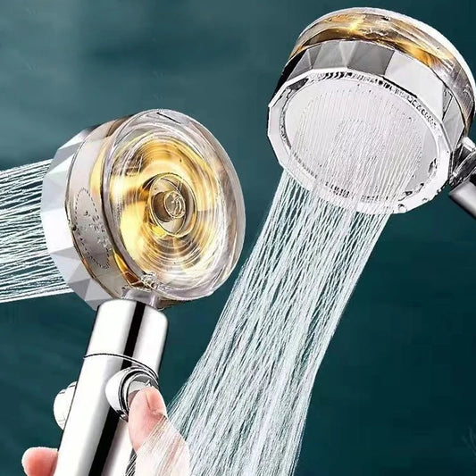 Pressurized Shower Head Water Saving 360 Rotating Twin Turbo