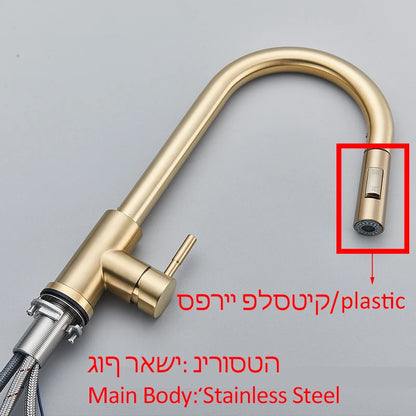 Quyanre Brushed Gold Kitchen Faucet Pull Out