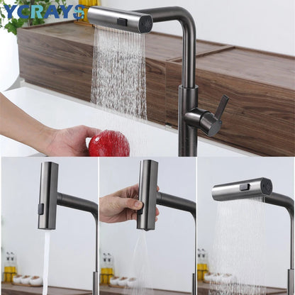 YCRAYS Black Kitchen Faucets Gray Pull Out