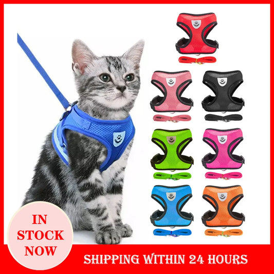 Adjustable Cat Harness with Traction Rope Set - Breathable Mesh for Pets