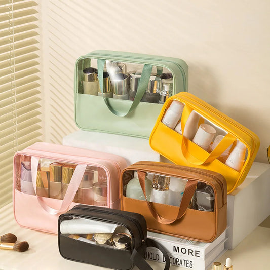 Travel Toiletry Bag - Matte Translucent Cosmetic Organizer with Handle