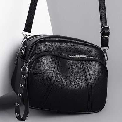 Solid Color Rivet Zipper Phone Bag – Women's Soft Leather Crossbody