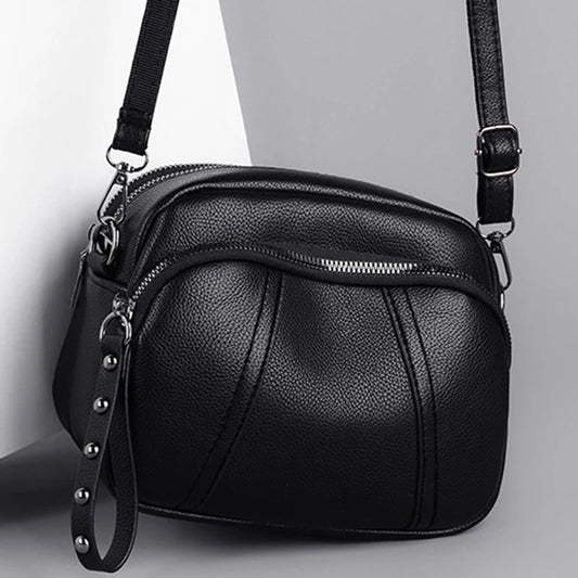 Solid Color Rivet Zipper Phone Bag – Women's Soft Leather Crossbody