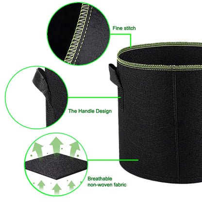 Vegetable/Flower Grow Bags - 1/3 Pcs, 3-10 Gallon Non-Woven Fabric Pots