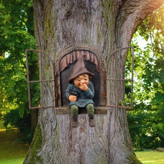 Creative Garden Statue Elf Go Out Tree Hug Suitable for Home