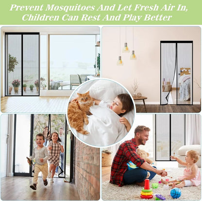 Magic Mesh Magnetic Screen Door Mesh Curtain Mosquito Net Bug Hands Free Partition Mute Striped Door Curtain Bedroom Ventilation