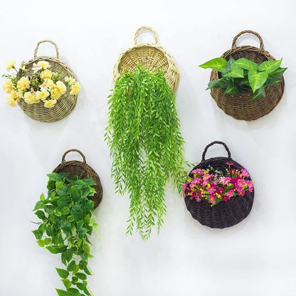 Handmade Wicker Rattan Wall Planter Basket for Flower Display