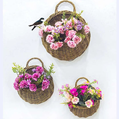 Handmade Wicker Rattan Wall Planter Basket for Flower Display