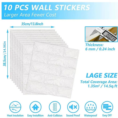 3D Three-dimensional Wall Stickers Self-adhesive Wallpaper Anti-collision Decorative Stickers 10pc
