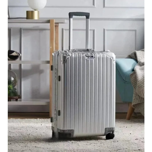 All-Aluminum Magnesium Alloy Travel Suitcase – Medium Size Password Trolley Luggage