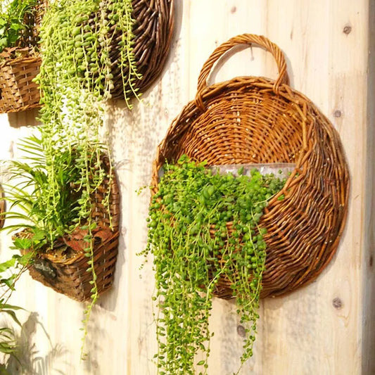Handmade Wicker Rattan Wall Planter Basket for Flower Display