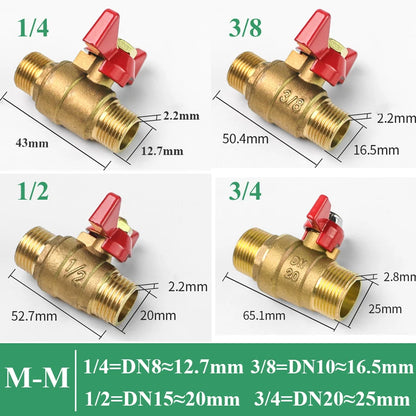 1/4" 3/8" 1/2" 3/4" Female To Female Thread Two Way Brass Shut Off