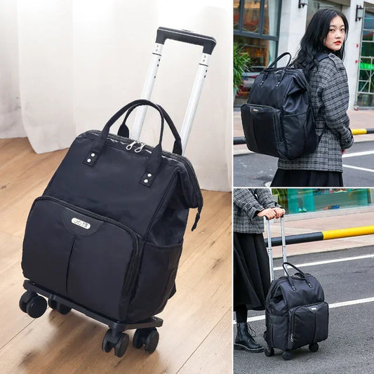 Wheeled Trolley Bag for Women – Large Capacity Oxford Rolling Travel Backpack