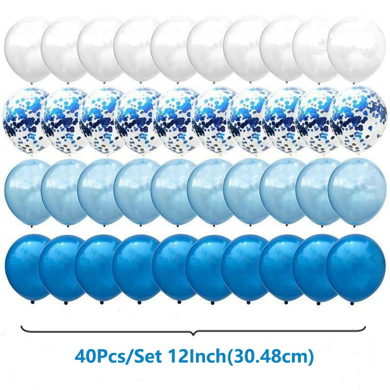 Mix Blue Rose Gold Confetti Latex Balloons - Party Deco