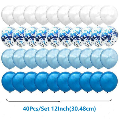 Mix Blue Rose Gold Confetti Latex Balloons - Party Deco