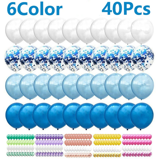 Mix Blue Rose Gold Confetti Latex Balloons - Party Deco