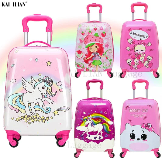 Kids Cartoon Rolling Luggage | Hardside Trolley Suitcase for Children