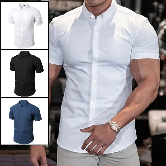 Men's No-Iron Solid Color Shirt - Casual Stylish Fit, Sizes XL-XXXL