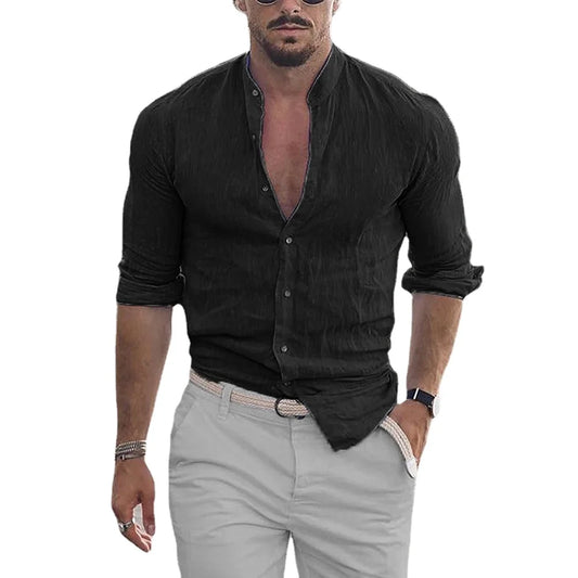 Men's Cotton Linen Shirts Madarin Neck