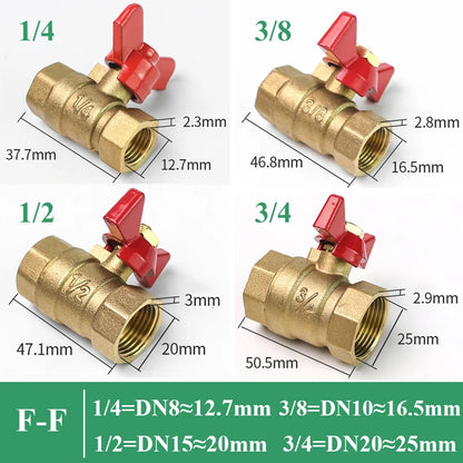 1/4" 3/8" 1/2" 3/4" Female To Female Thread Two Way Brass Shut Off
