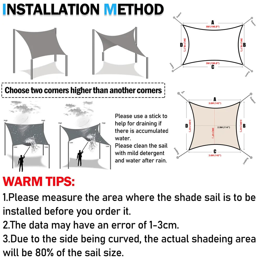 4x2/3/5/6M Waterproof Rectangular Sun Sail Canopy for UV Protection