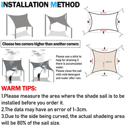 4x2/3/5/6M Waterproof Rectangular Sun Sail Canopy for UV Protection