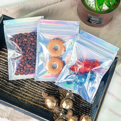 Thick Smell Proof Mylar Bags - Holographic Zip Lock Pouches