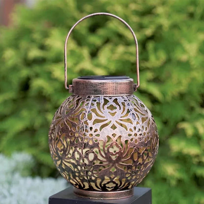 LED Solar Lantern Light Hollow Wrought Iron Projection Light Hanging Lamps