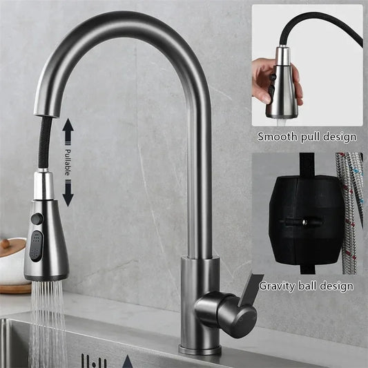 Kitchen Faucets 304 stainless steel Pull Out