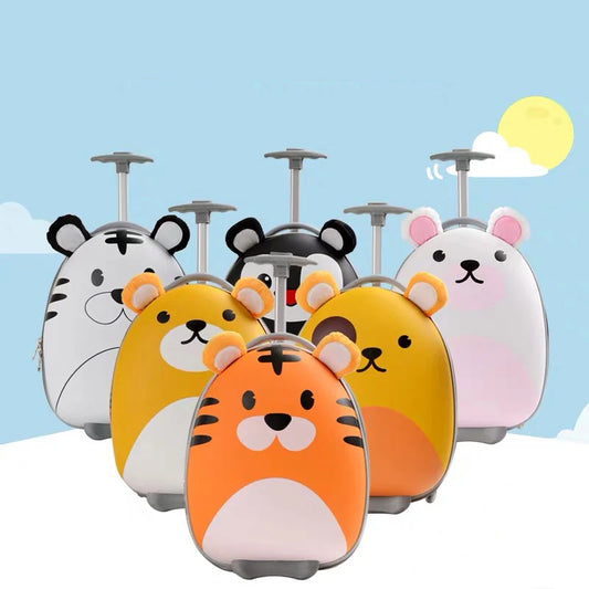 Kids Rolling Luggage | Cartoon Tiger & Penguin Trolley Suitcase for Children