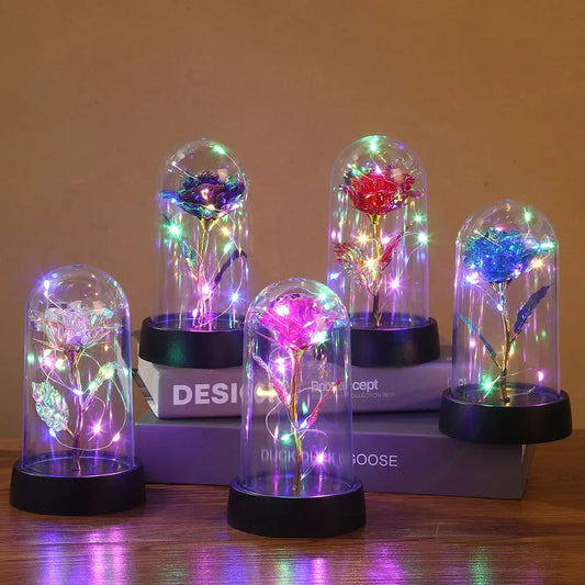 Hot LED Enchanted Galaxy Rose with Fairy Lights in Dome