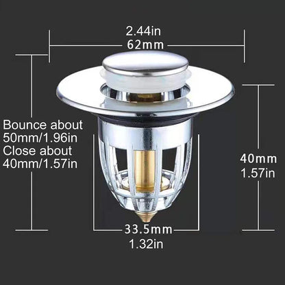 Press Bounce Basin Pop-up Drain Filter Bathroom