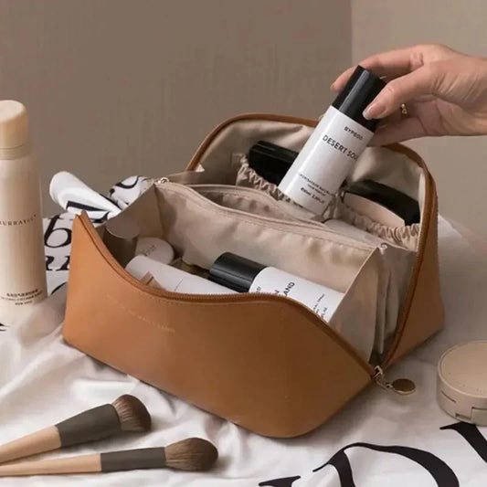 Fashion Portable PU Leather Large Capacity Travel Cosmetic Bag