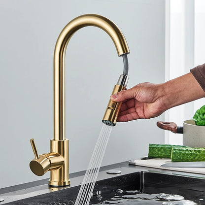 Quyanre Brushed Gold Kitchen Faucet Pull Out
