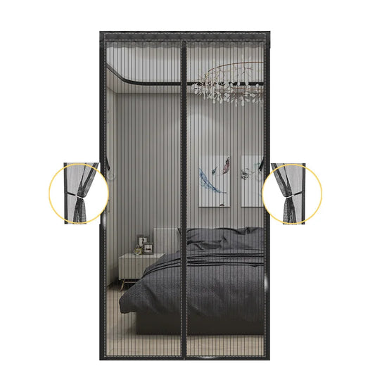 Magic Mesh Magnetic Screen Door Mesh Curtain Mosquito Net Bug Hands Free Partition Mute Striped Door Curtain Bedroom Ventilation