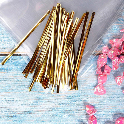 Cellophane Candy Bags with Gold Twist Ties - Party Favors