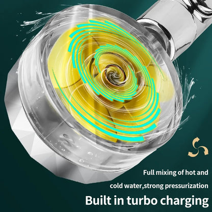 Pressurized Shower Head Water Saving 360 Rotating Twin Turbo