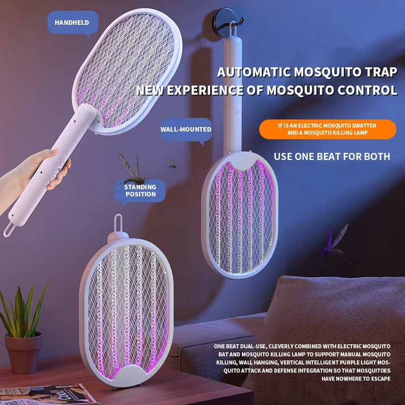 Foldable Electric Mosquito Killer Fly Swatter Trap USB Rechargeable Mosquito