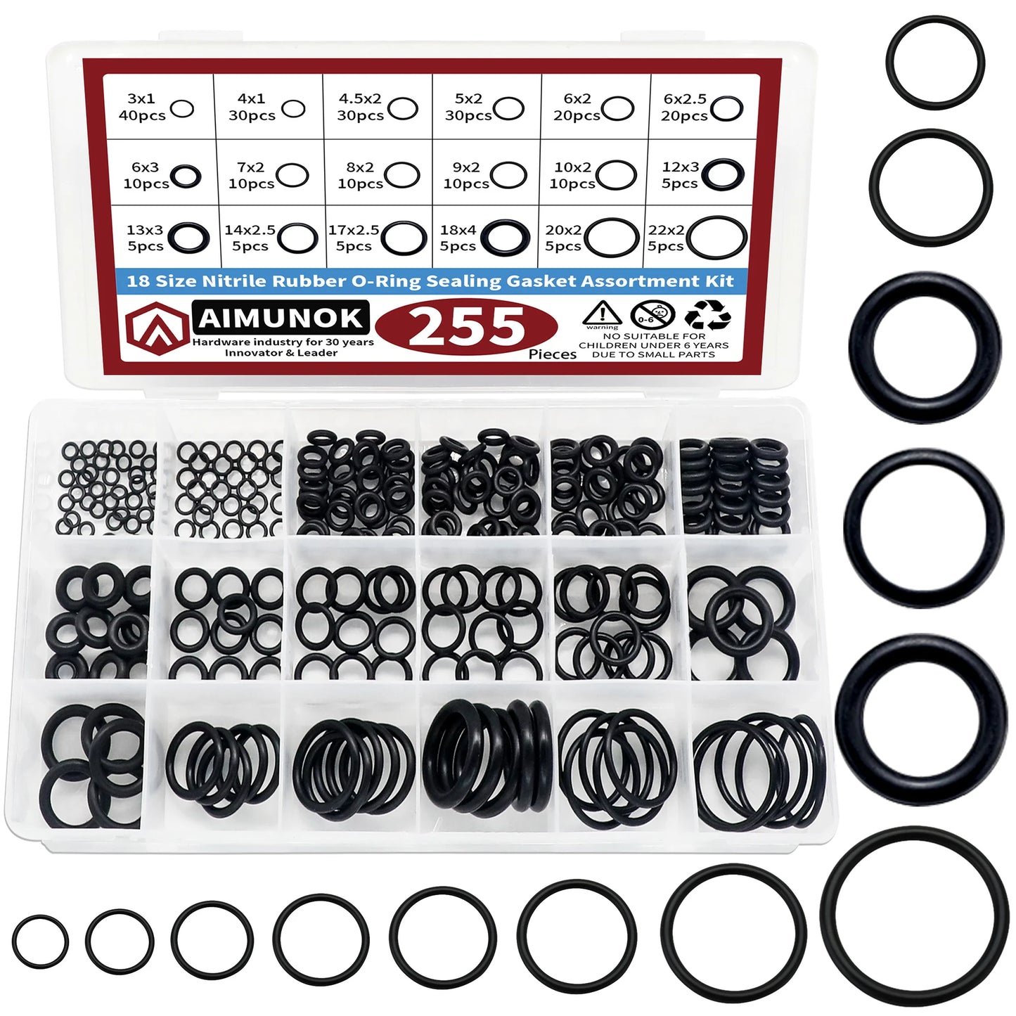 255PCS Rubber O-Rings Kit - 18 Size Metric NBR Gaskets