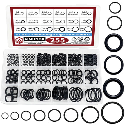 255PCS Rubber O-Rings Kit - 18 Size Metric NBR Gaskets