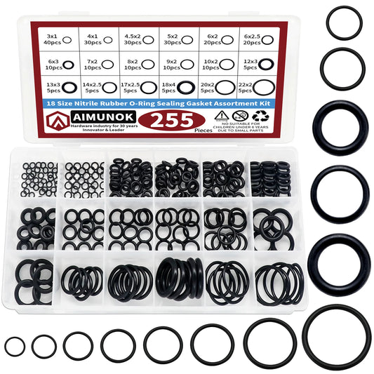 255PCS Rubber O-Rings Kit - 18 Size Metric NBR Gaskets