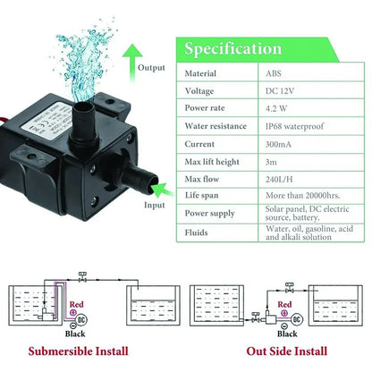 240L/H Water Pump DC 12V Brushless Motor Circulation