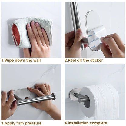 Stainless Steel Paper Towel Holder Adhesive Toilet Roll